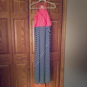 Hot pink and navy maxi dress